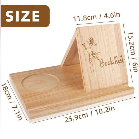 📚 ❤️Solid Oak Wooden Triangle Bookshelf Book Stand Holder, Wood Book Rest📚♥️ - Picture 2 of 10